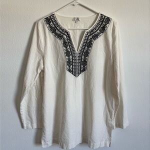 Jaclyn Smith Cream Linen Tunic with Black Embroidery
